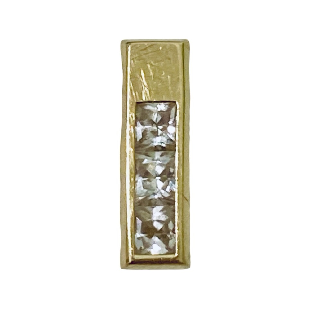 14k Solid Yellow Gold Bar Style Pendant w/ Clear Stones (12mm Long) Small, Tiny